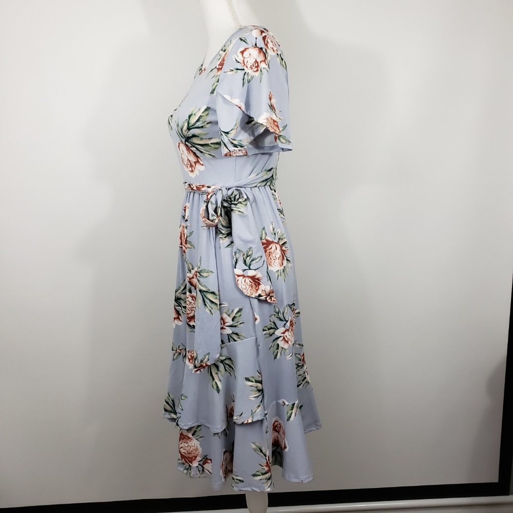 Womens soft stretchy floral modest faux wrap dress - Picture 7 of 8